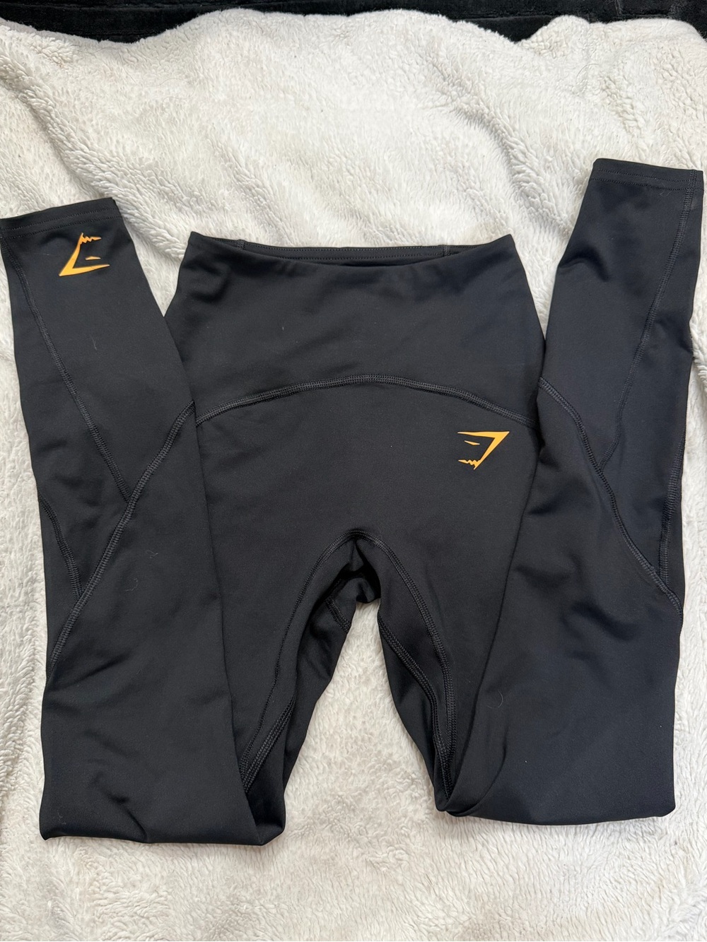 Gymshark Black High-Waist Leggings with Orange Logos